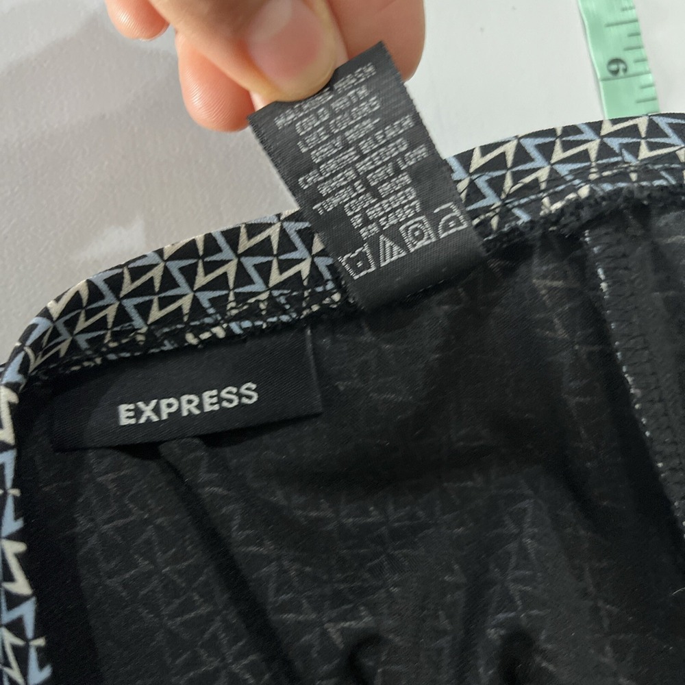 Express Skirt Womens S Black Blue Geometric Zigzag A-Line Midi Professional Work - Picture 5 of 6